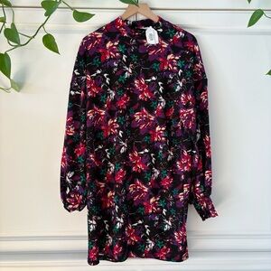 NWT Zara Trafaluc Medium Purple Black Floral Shift Dress